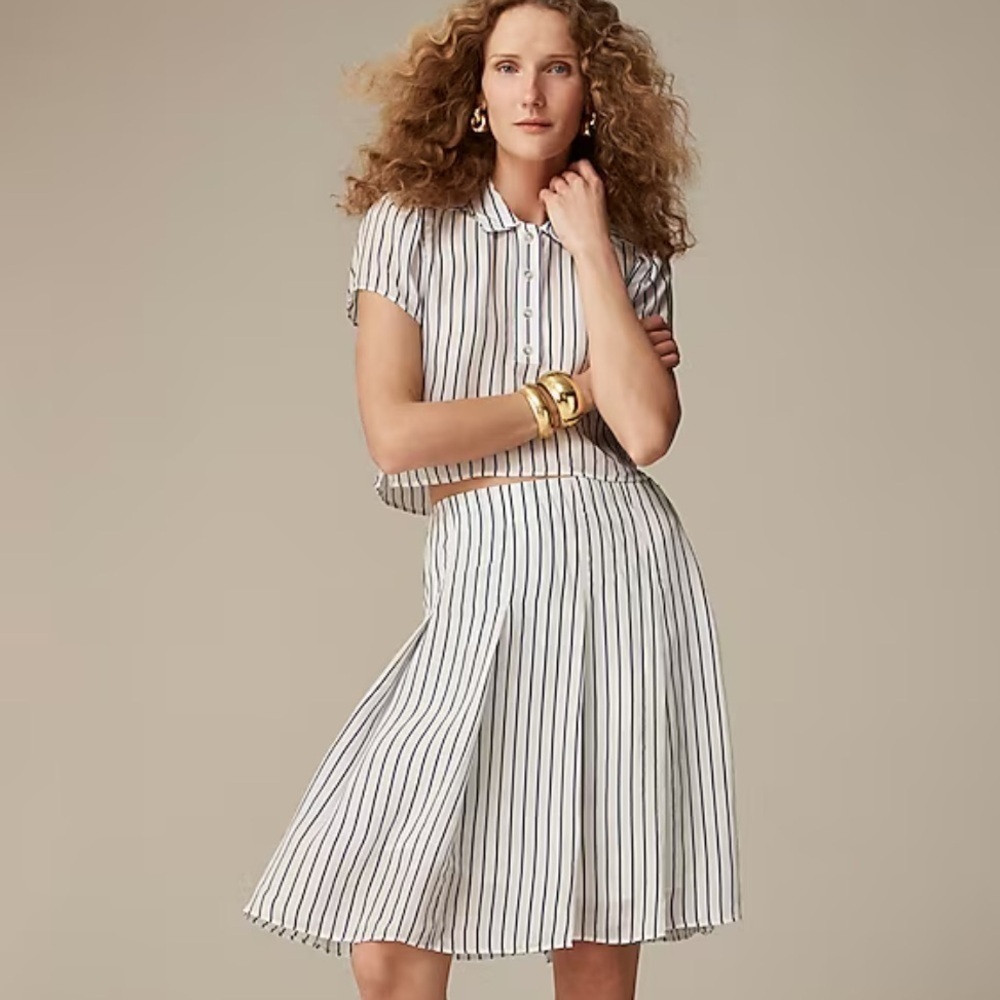 J crew Pleated skirt in striped crepe de chine